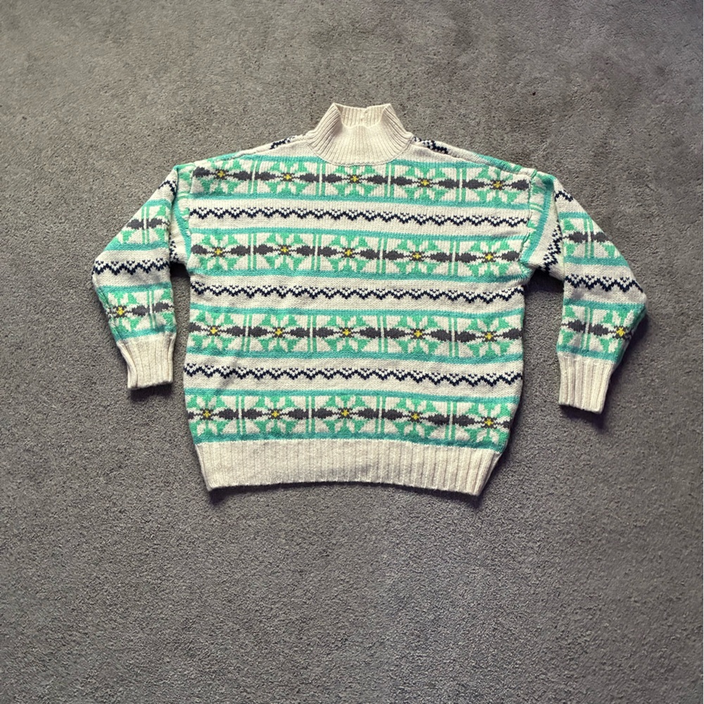 American Eagle Outfitters Fair Isle Turtleneck Sweater in Cream, Mint & Navy
